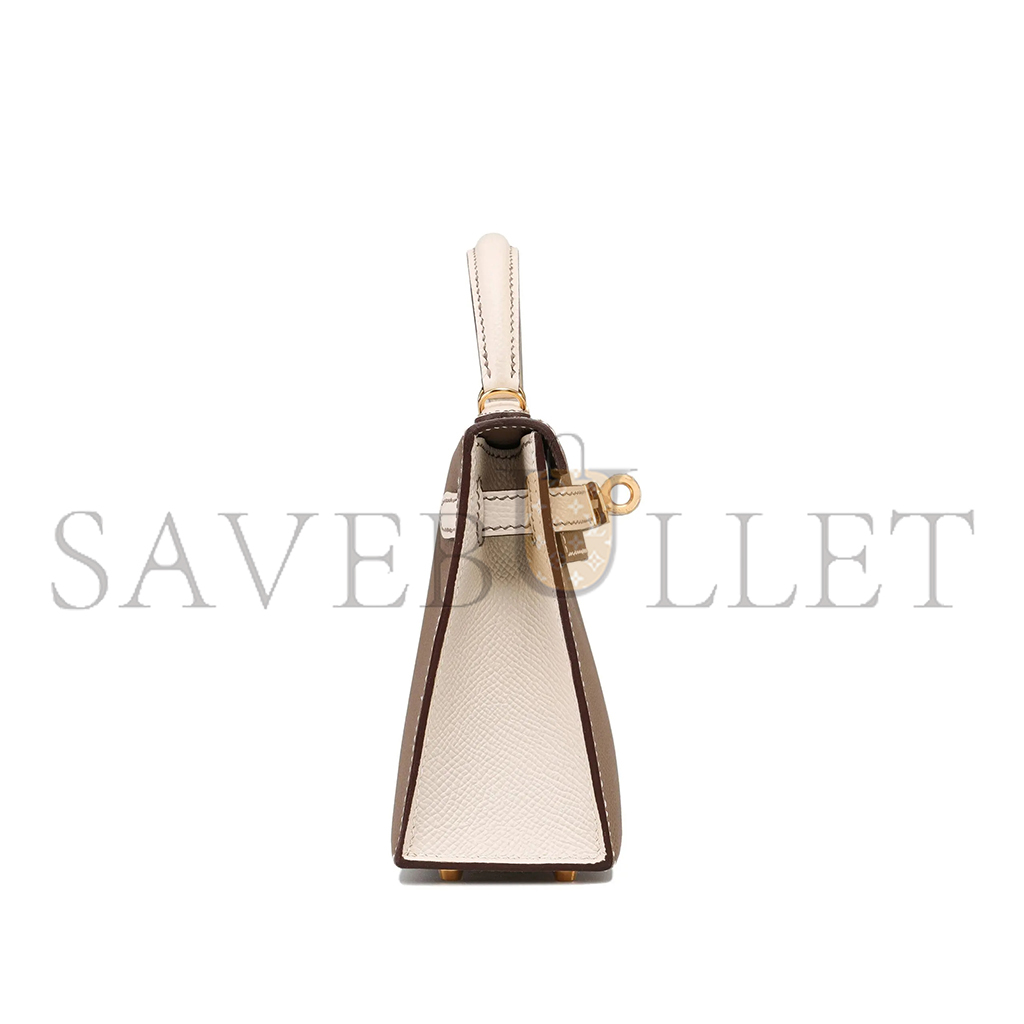 H**mes mini kelly 20 ii etoupe craei veau epsom with brushed gold hardware (19*12*5.5cm)